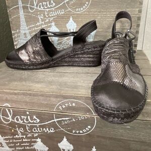 Metallic Black Women's Espadrille Wedge Sandals